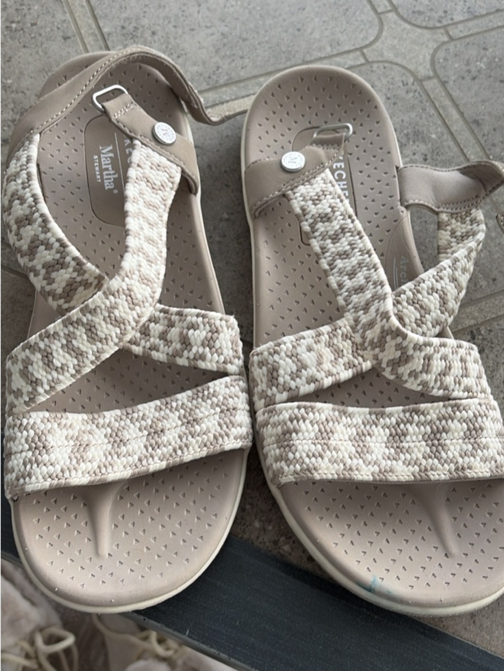 Skechers Women's Taupe and Cream Woven Strap Sandals